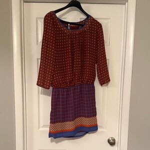 Chelsea & Violet Rust and Cobalt Long Sleeve Dress